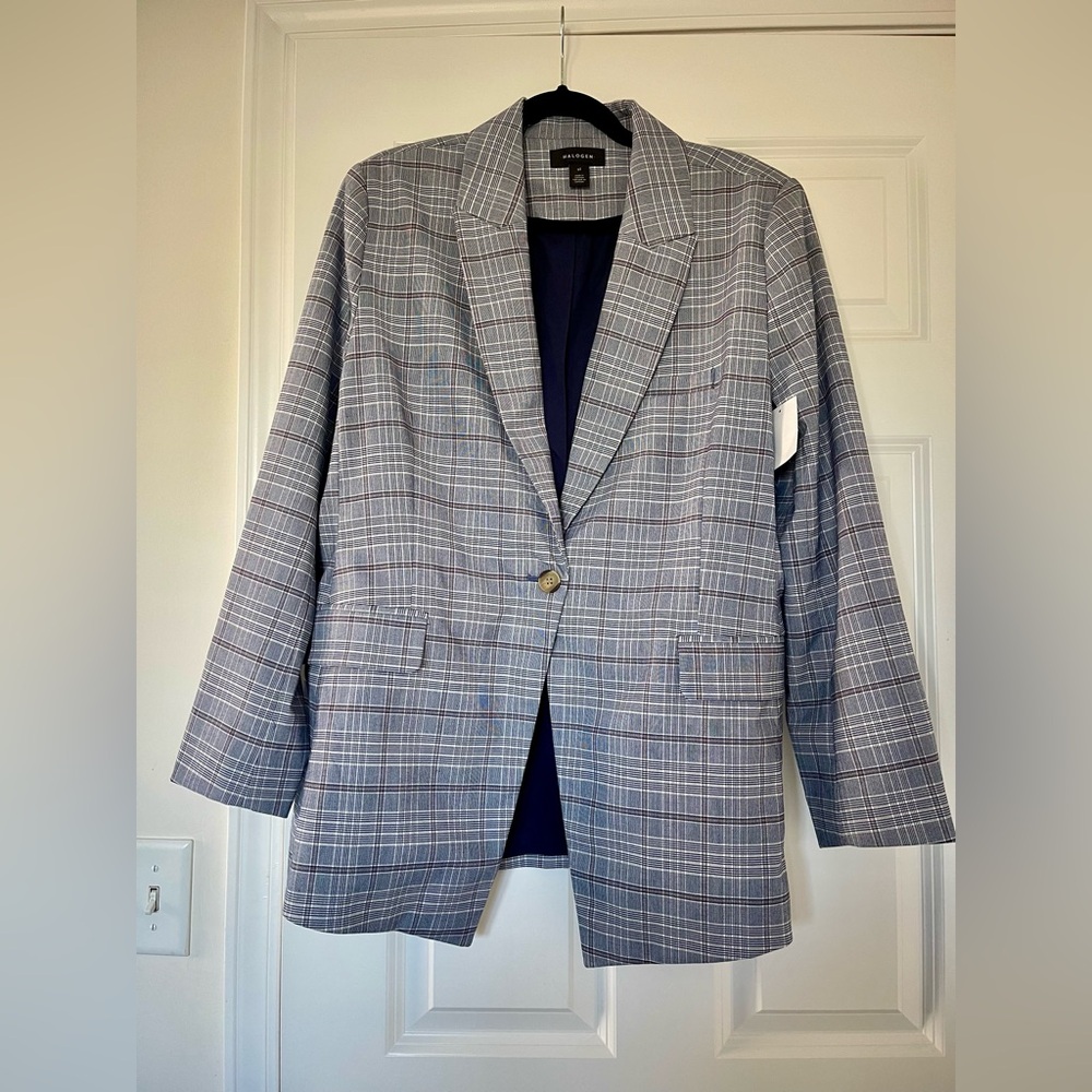 🆕 Halogen Navy and White Plaid Blazer sz. 12-14